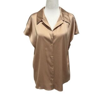 NWT Worthington Tan Button-Front Short Sleeve Cap Sleeve Dressy Blouse Large